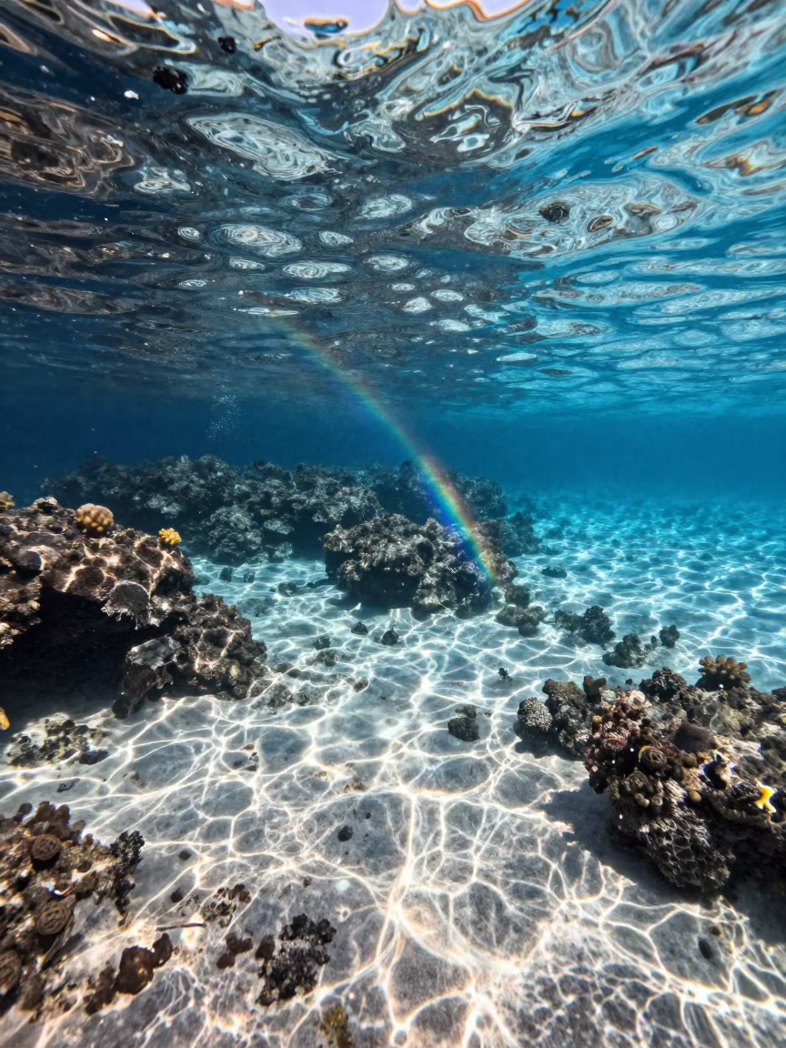 Rainbow Shafts on Volcanic Reef Near Stone Town in beside a volcanic reef overhang near Stone Town