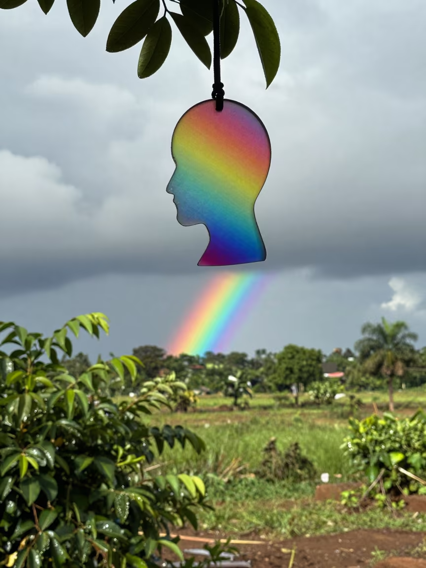 Rainbow Spectrum from Crystal Suncatcher Over Thunderheads in over a horizon of stacked thunderheads near Jalingo