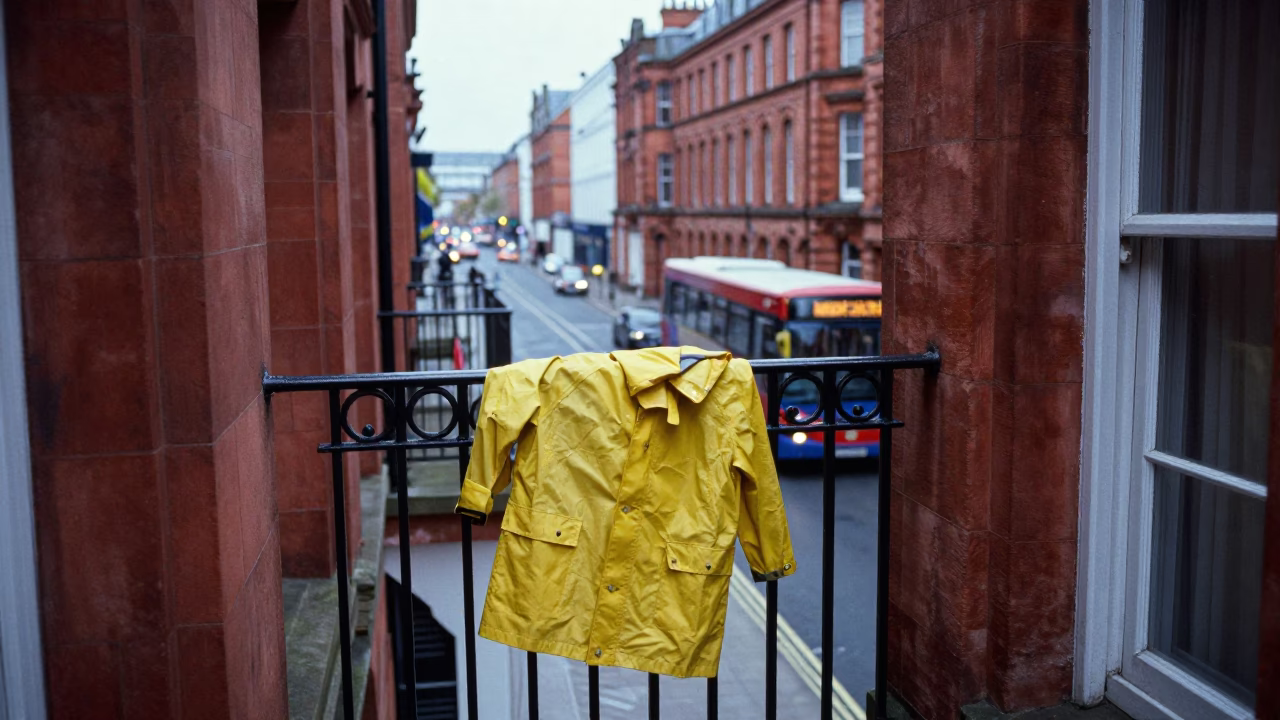 Raincoat at Early Morning Light in Liverpool in in Liverpool, United Kingdom