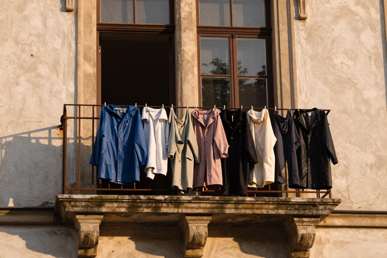 Raincoats at Golden Hour in in Krakow, Poland