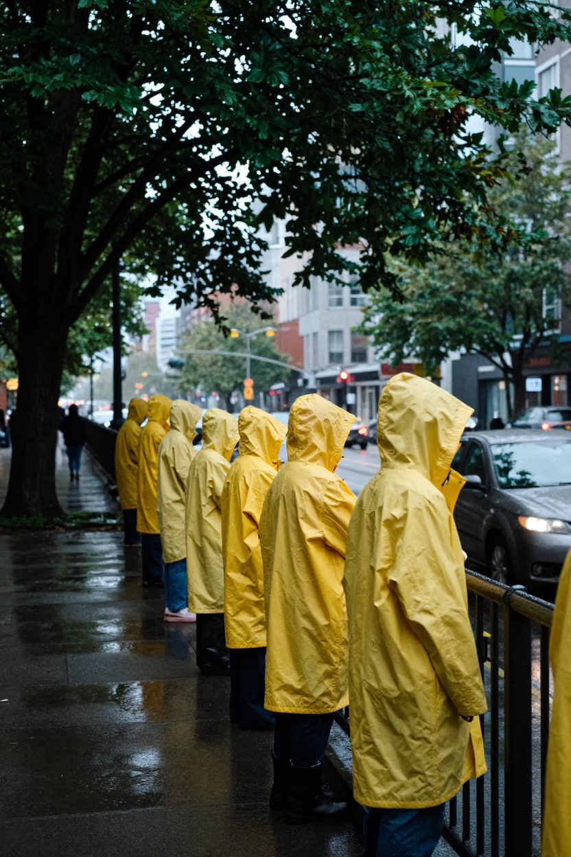 Raincoats in Vancouver at Early Morning Light in in Vancouver, British Columbia, Canada