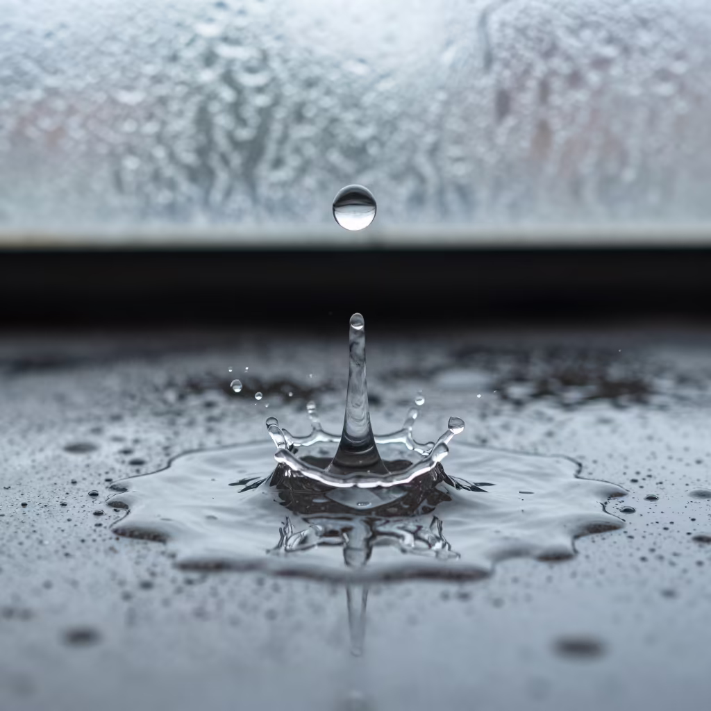 Raindrop Impact on Wet Metal Surface in across a rain-beaded metal surface in West Lake, Hanoi