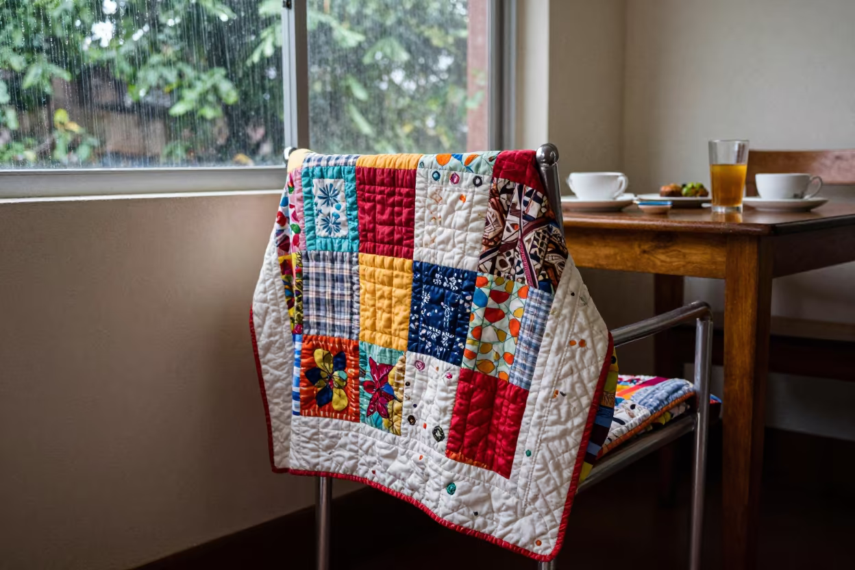 Rainy Afternoon Quilt on Iron Bed in Bangalore Nook in in a breakfast nook in Bangalore