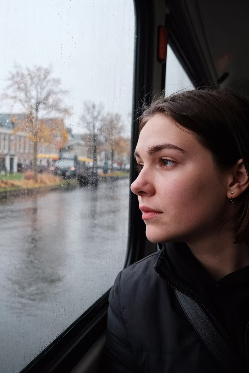 Rainy Bus Window Portrait Canal Side in beside a canal in Zoetermeer
