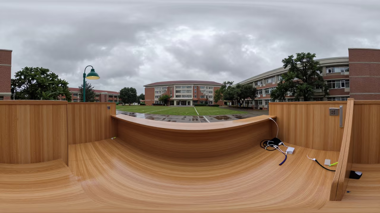 Rainy Campus Library Study Carrel in across a rain-washed campus courtyard in Vizianagaram