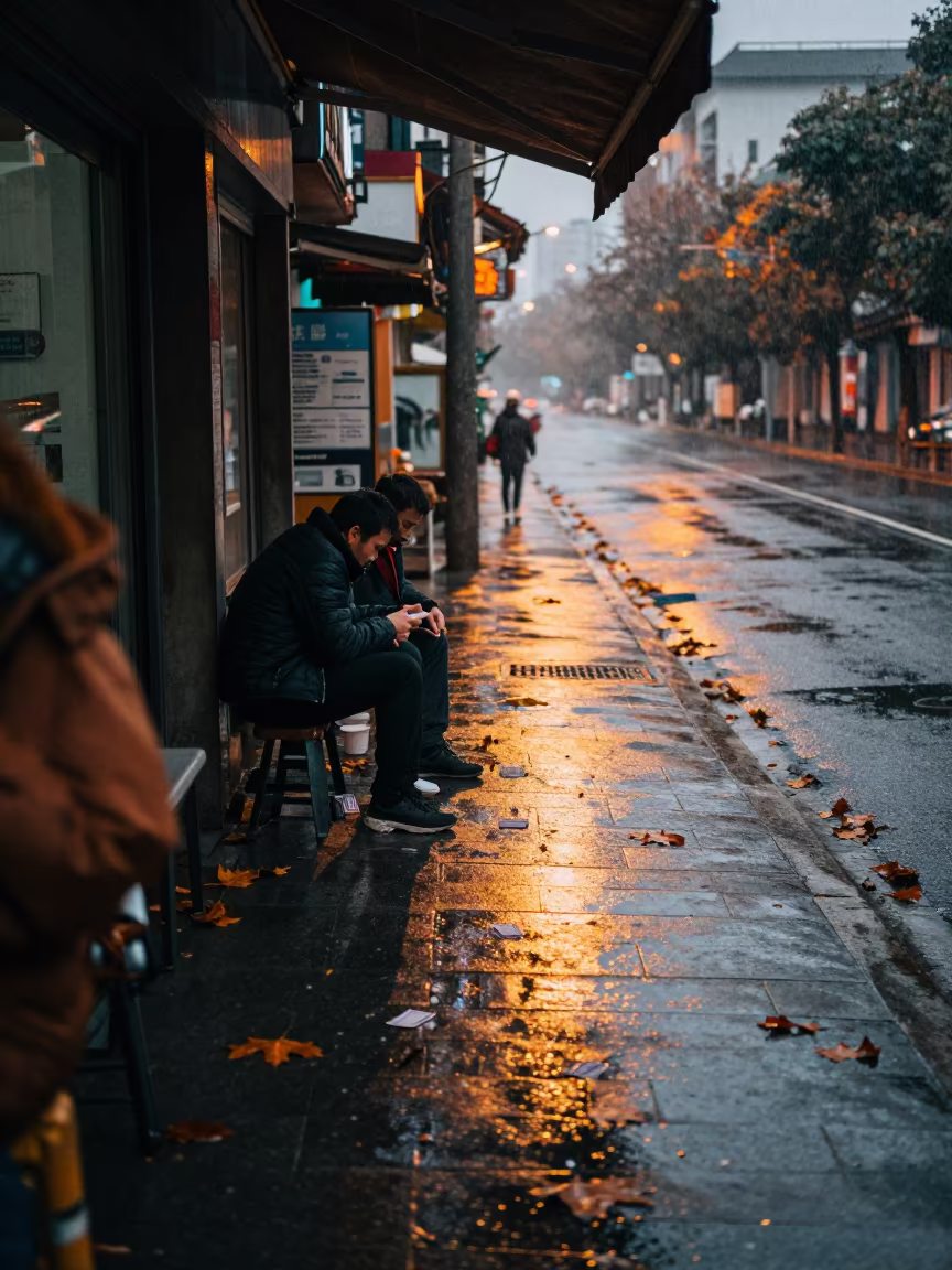 Rainy Dawn Card Game Changsha Cafe in outside a corner cafe in Changsha