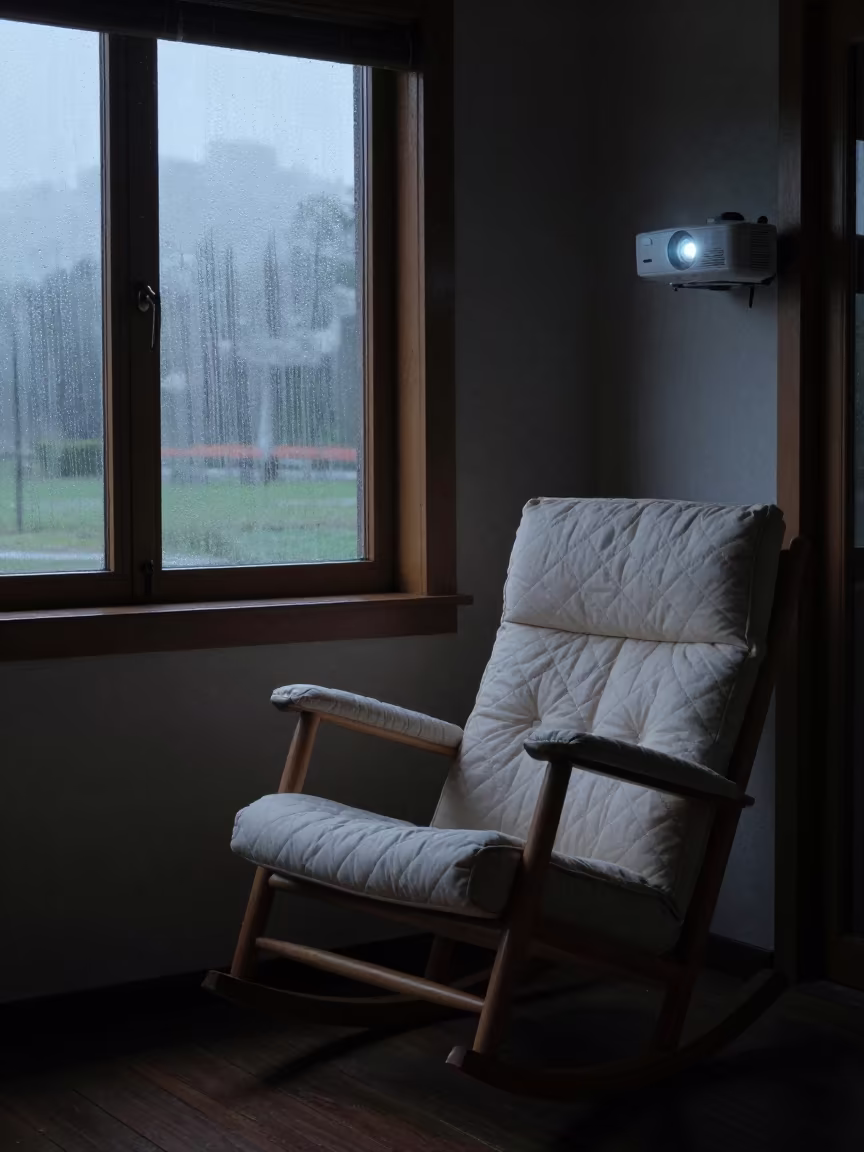 Rainy Dawn Reading Nook in Lecce Porch in on a porch with a rocking chair in Lecce