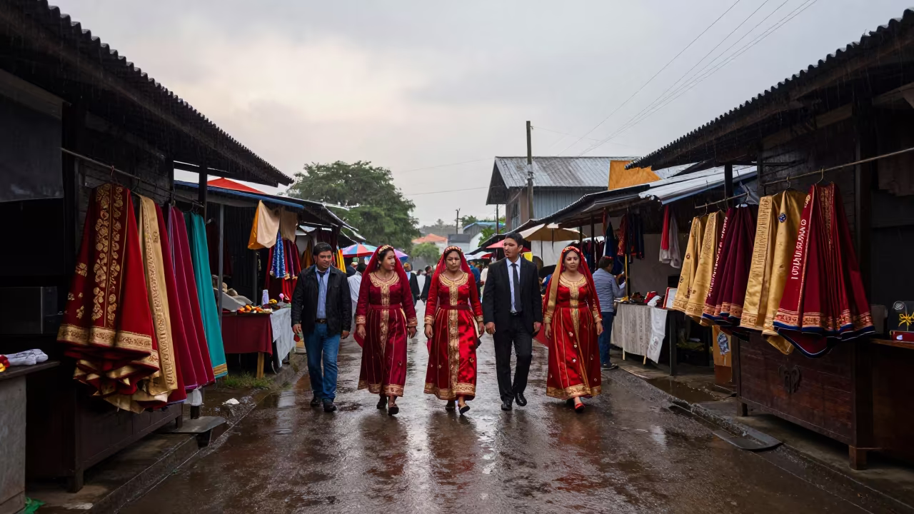 Rainy Dawn Wedding Procession Night Market in at a night market in Palo Negro
