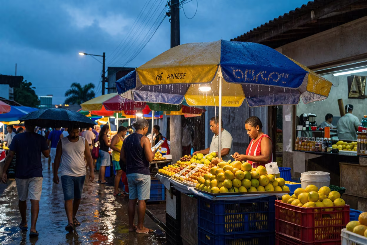 Rainy Evening Market Stall Recife Lemons in at a spice vendor's table in Recife