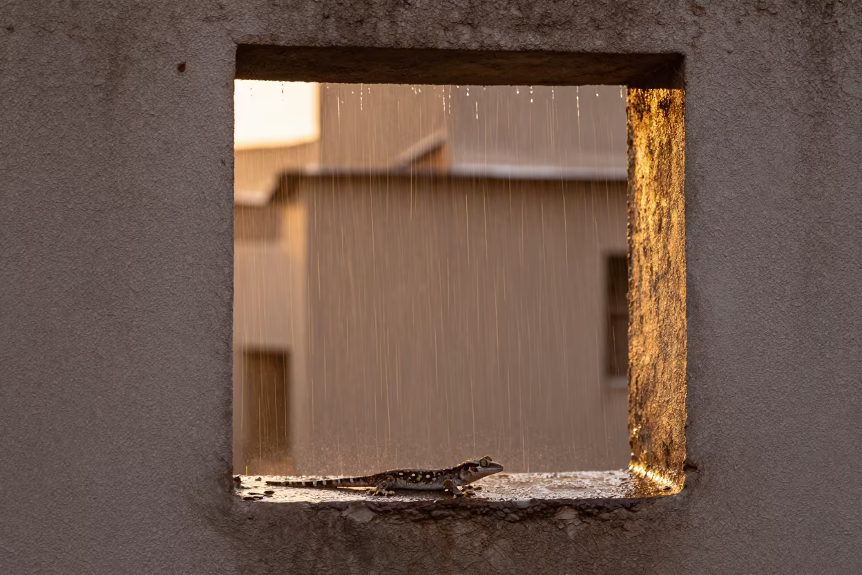 Rainy Golden Hour Gecko Near Asmara Wall in near Asmara