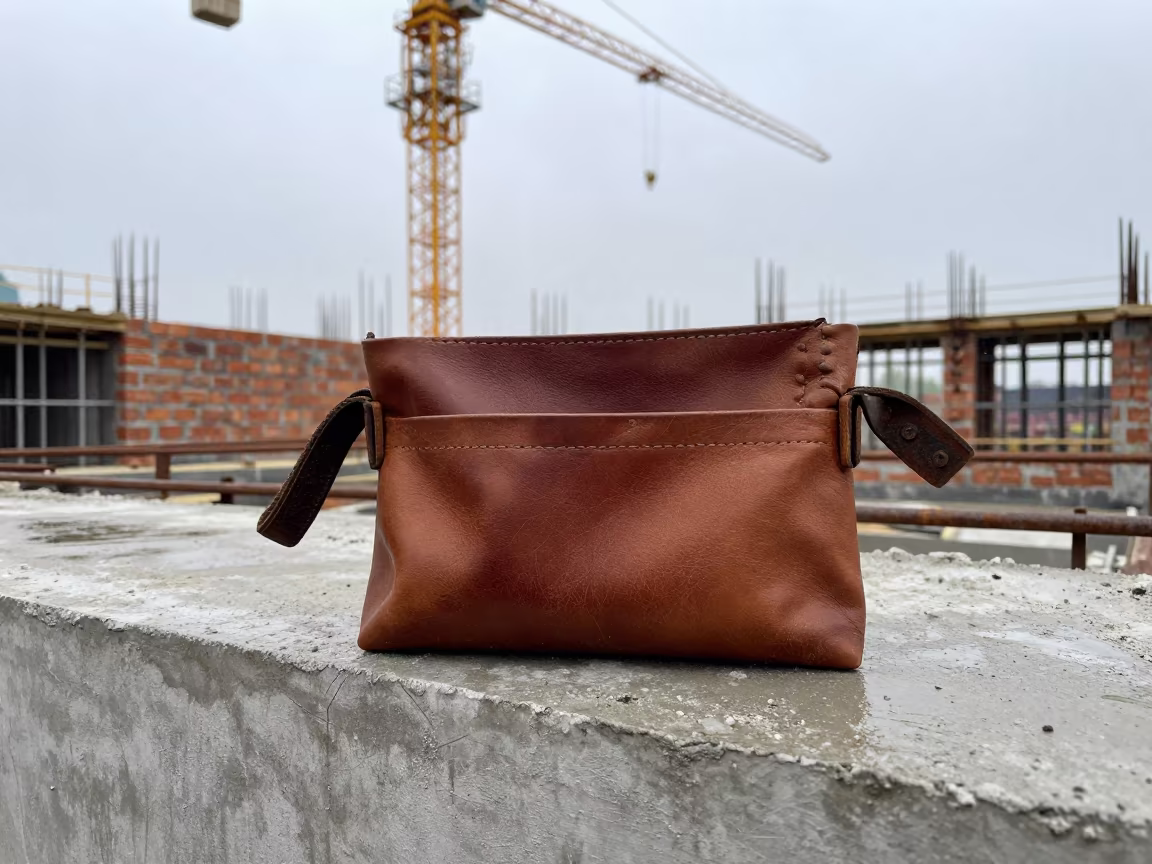 Rainy Lift Decal Pouch Under Crane in Himachal in beneath a tower crane on open ground in Himachal Pradesh