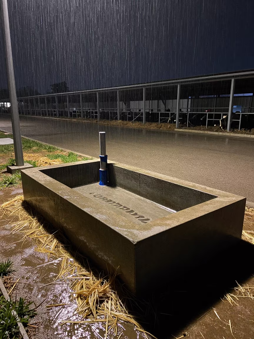 Rainy Night Boot Dip Station North Korea Stockyard in at a stockyard loading ramp in North Korea