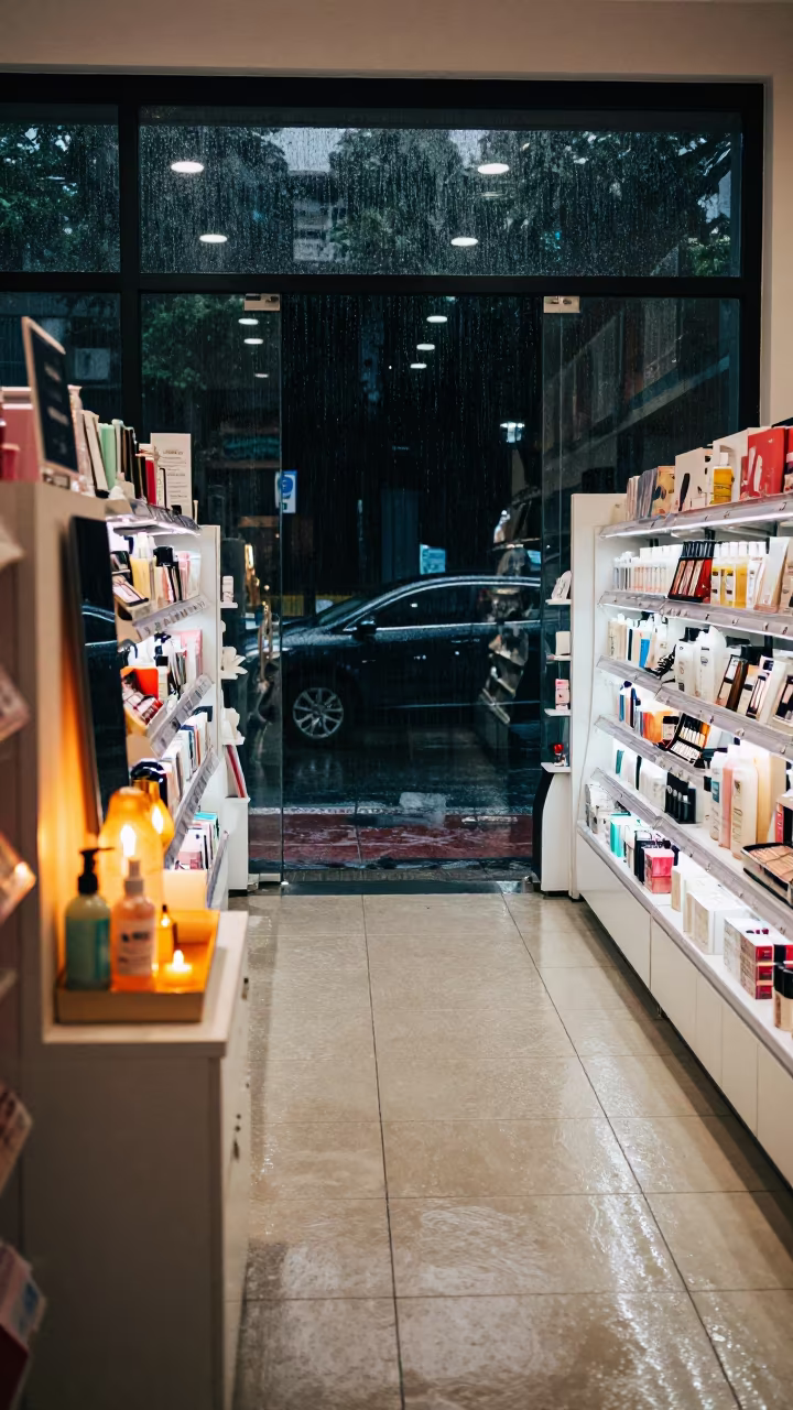 Rainy Night Cosmetics Sanitizer in Mandalay Shop in inside a bright retail aisle in Mandalay