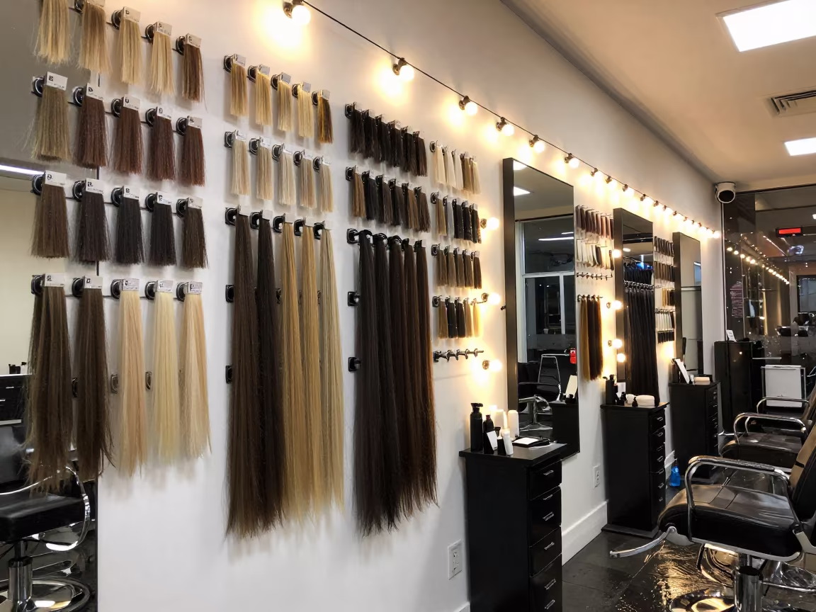Rainy Night Hair Color Wall at South Bank London in at a barber station beneath mirror bulbs in South Bank, London