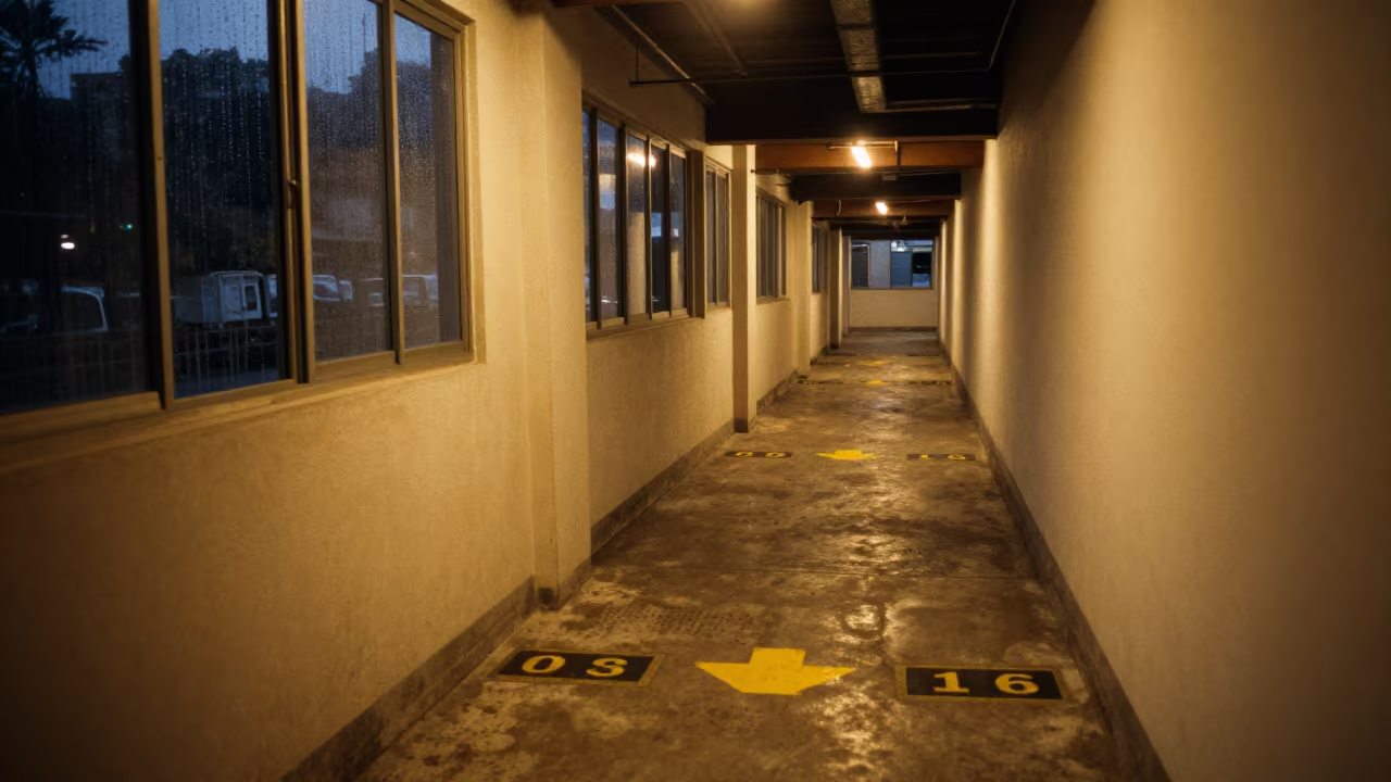 Rainy Night Logistics Floor with Arrows in inside a distribution center pick aisle in Colaba, Mumbai
