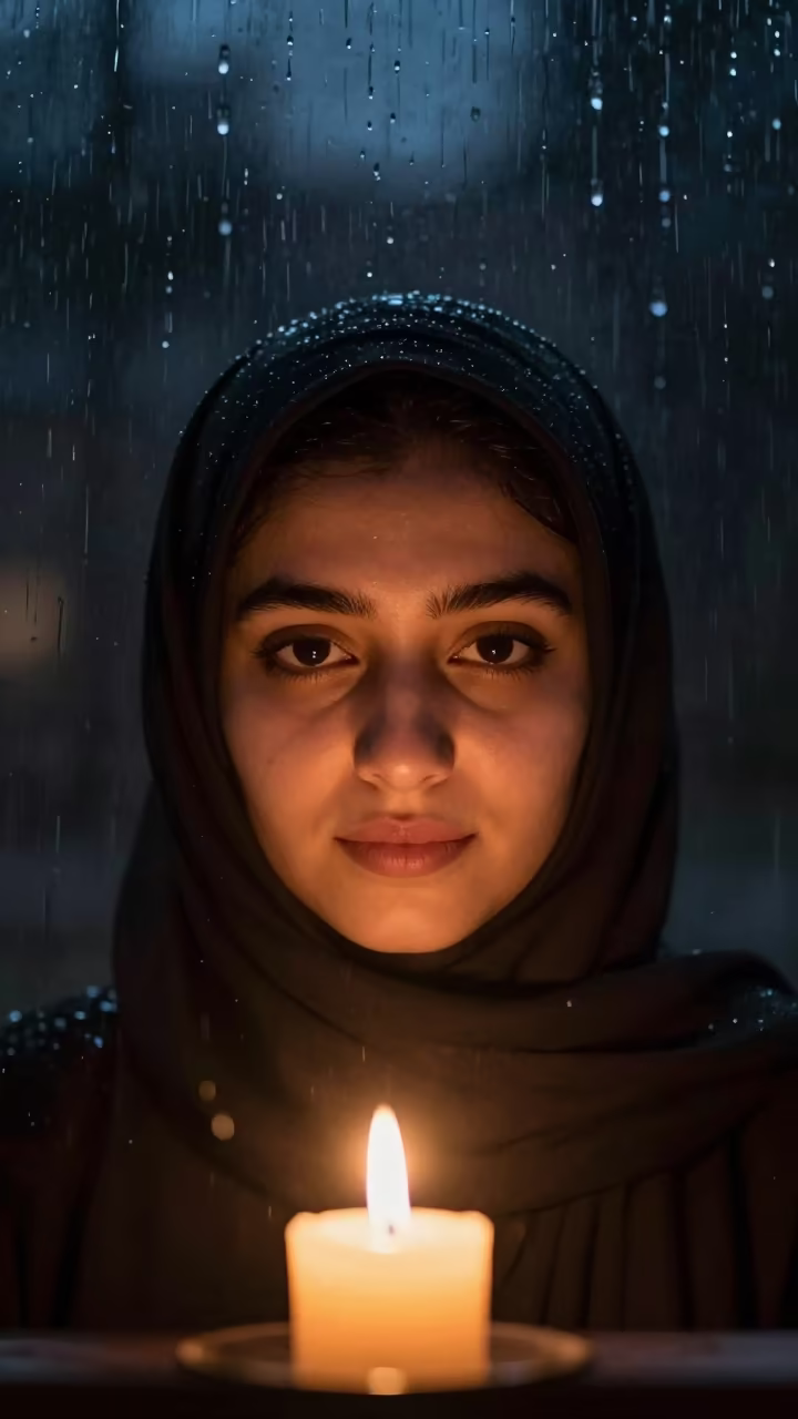 Rainy Night Portrait in Warm Light in in Az Zubayr