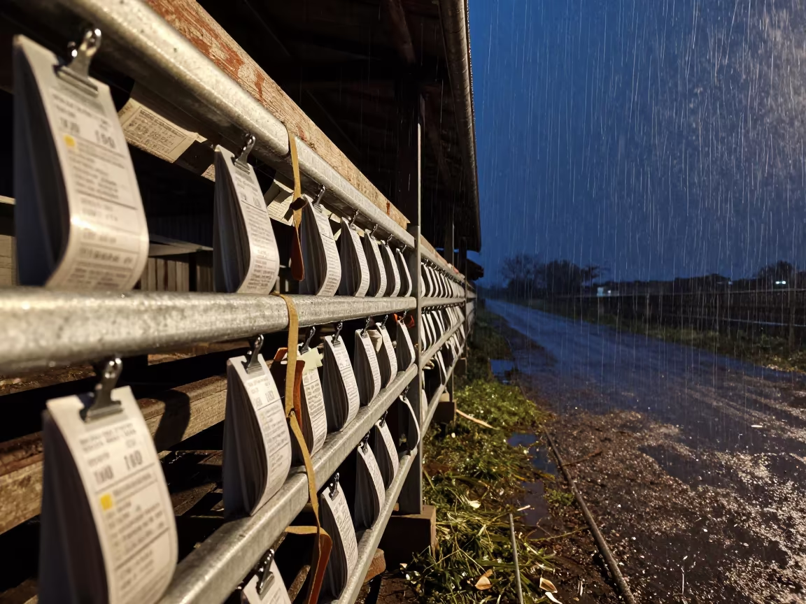 Rainy Night Ticket Clip in Campania Feedlot in along a feedlot lane in Campania