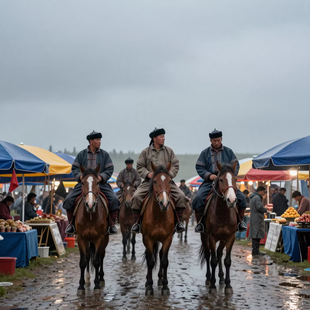 Rainy Noon Horse Racing Festival in at a night market in Visakhapatnam
