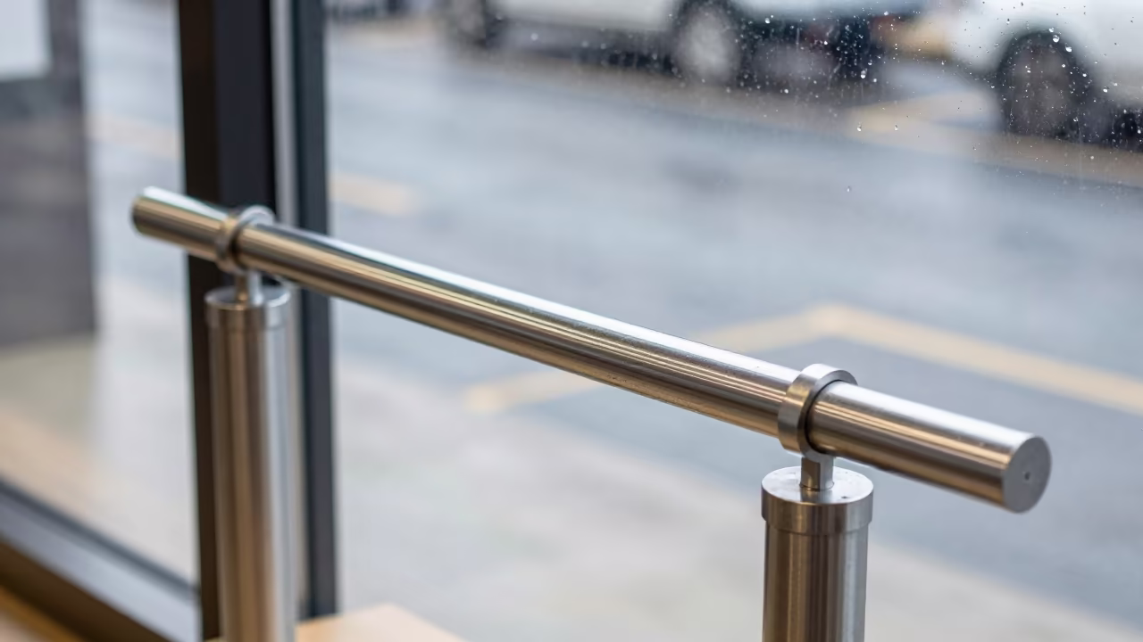 Rainy Parking Lot Light on Retail Weight Rail in inside a storefront prepared for opening near Preston