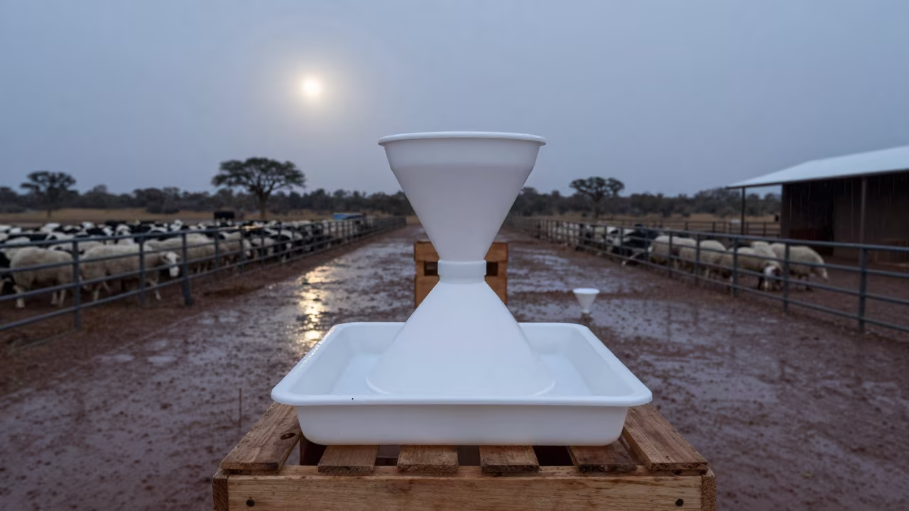 Rainy Predawn Dairy Funnel Tray Namibia Ranch in inside a ranch corral in Namibia