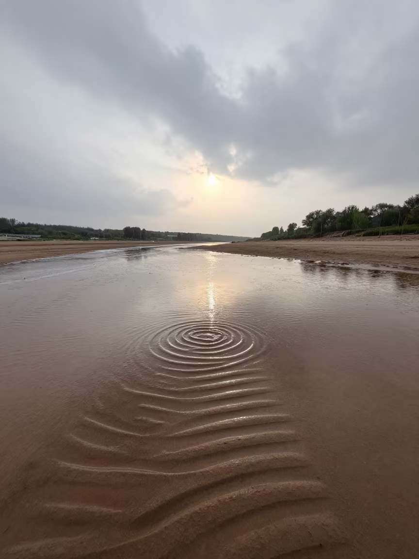 Rainy Rhine Valley Dune Ripples at Dusk in across a wide valley floor in the Rhine Valley