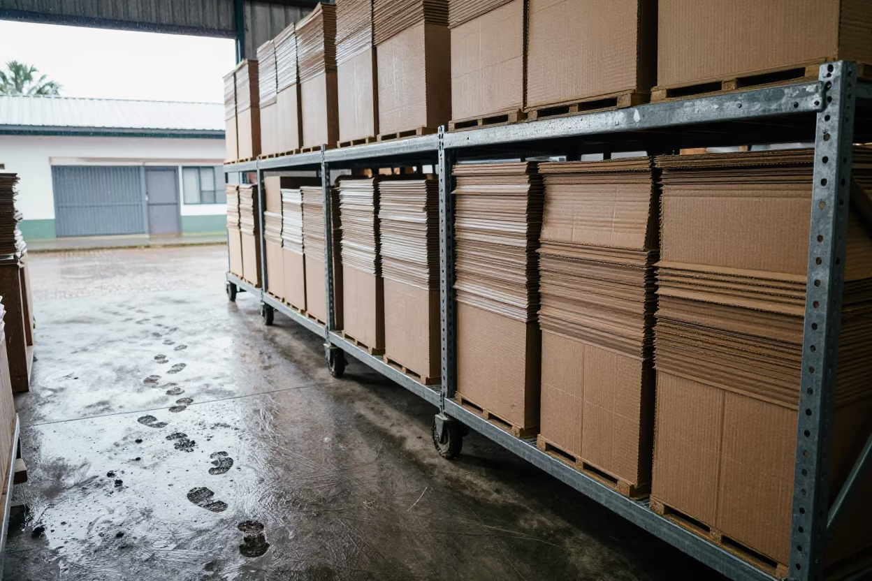 Rainy Season Carton Library Packing Station Totonicapán in at a fulfillment packing station near Totonicapán