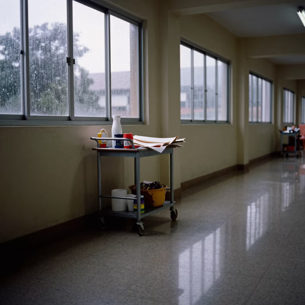 Rainy Season Craft Cart in Barquisimeto Corridor in in a quiet guest corridor in Barquisimeto