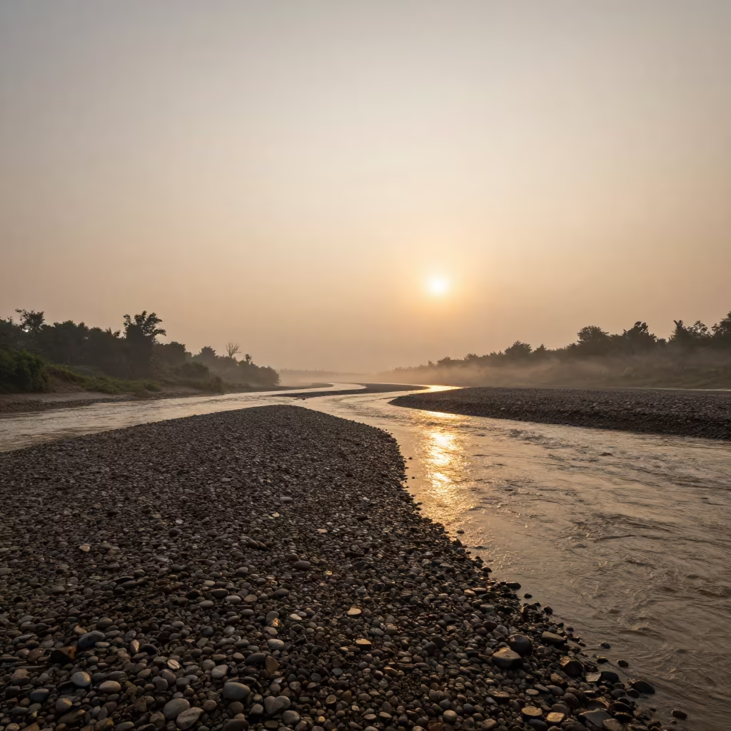Rainy Season River Braiding Through Vietnam Floodplain in in Vietnam