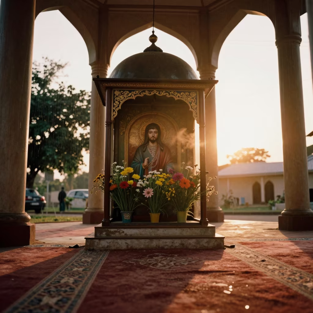Rainy Season Shrine Sunset Bouake Mosque in in a mosque prayer hall in Bouake
