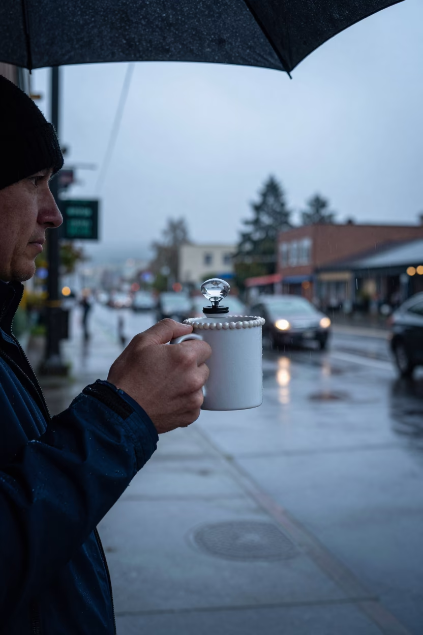 Rainy Seattle Morning Coffee Break With Visible Carafe Stopper in in Seattle, Washington, United States