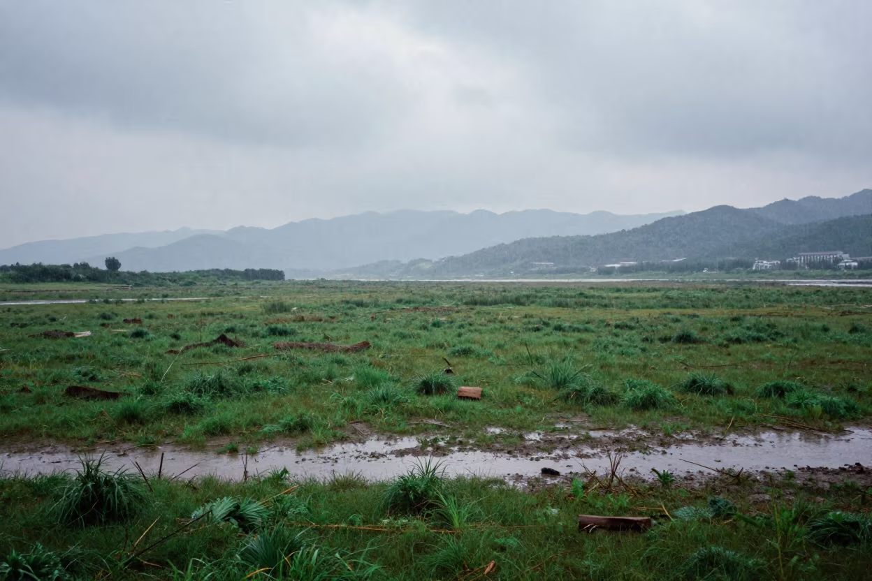 Rainy Steppe Floodplain Near Chongqing Afternoon in across a floodplain after rain near Chongqing
