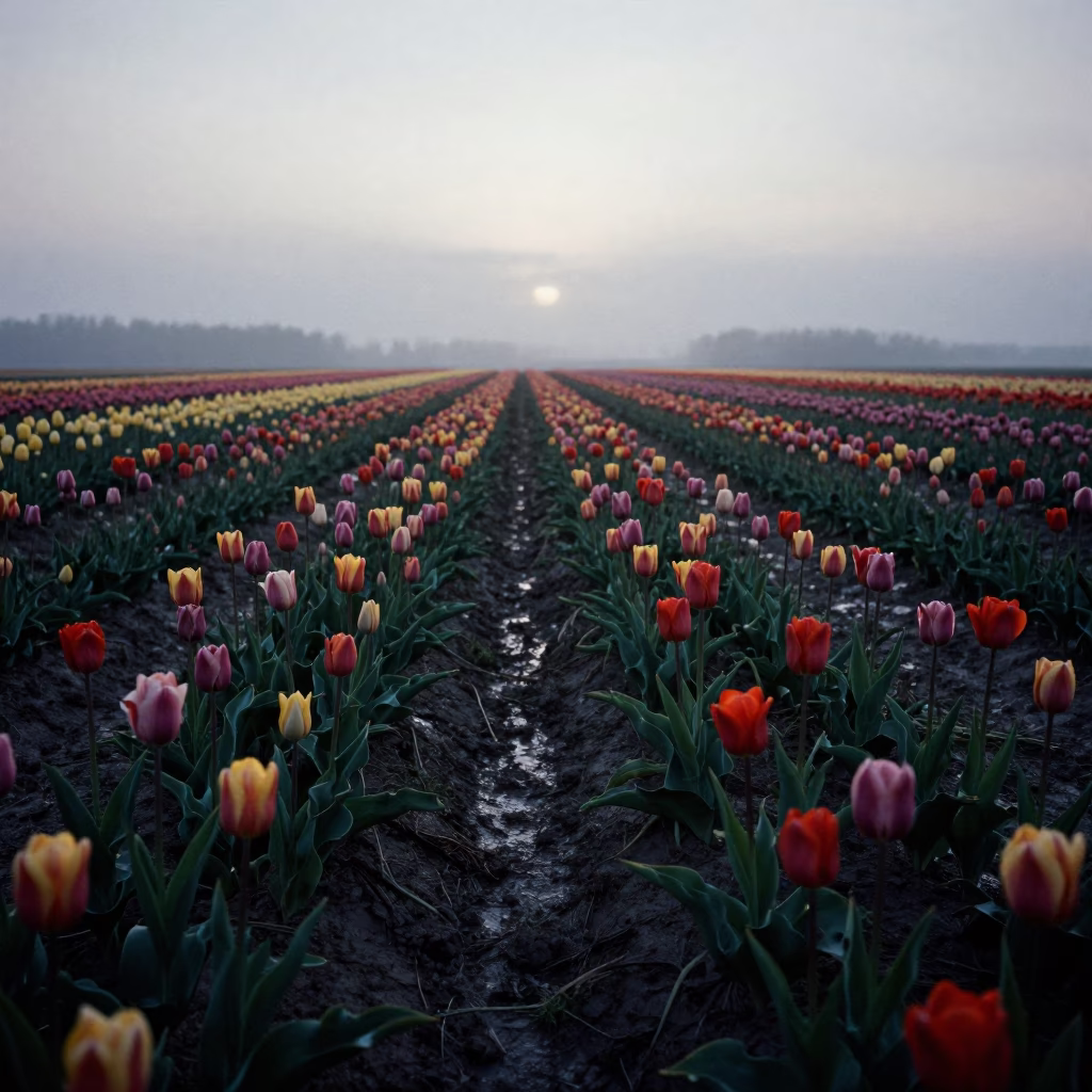 Rainy Tulip Floodplain Before Sunrise in across a floodplain after rain near Korhogo