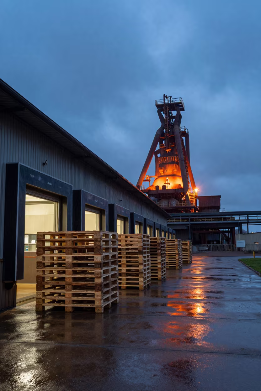 Rainy Twilight Loading Bay Near Blast Furnace in beside a blast furnace near Kimberley