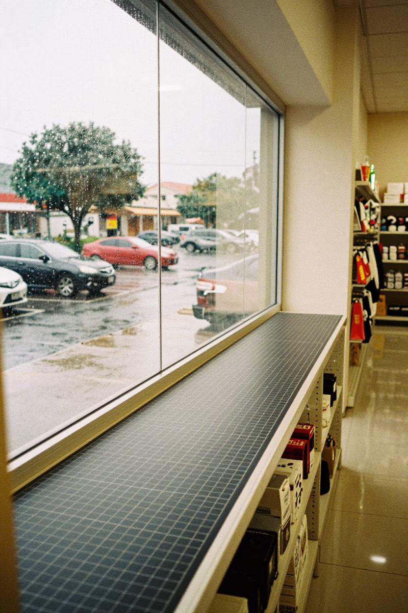 Rainy Window Reflection on Retail Cutting Mat in inside a fitting room corridor near Acarigua