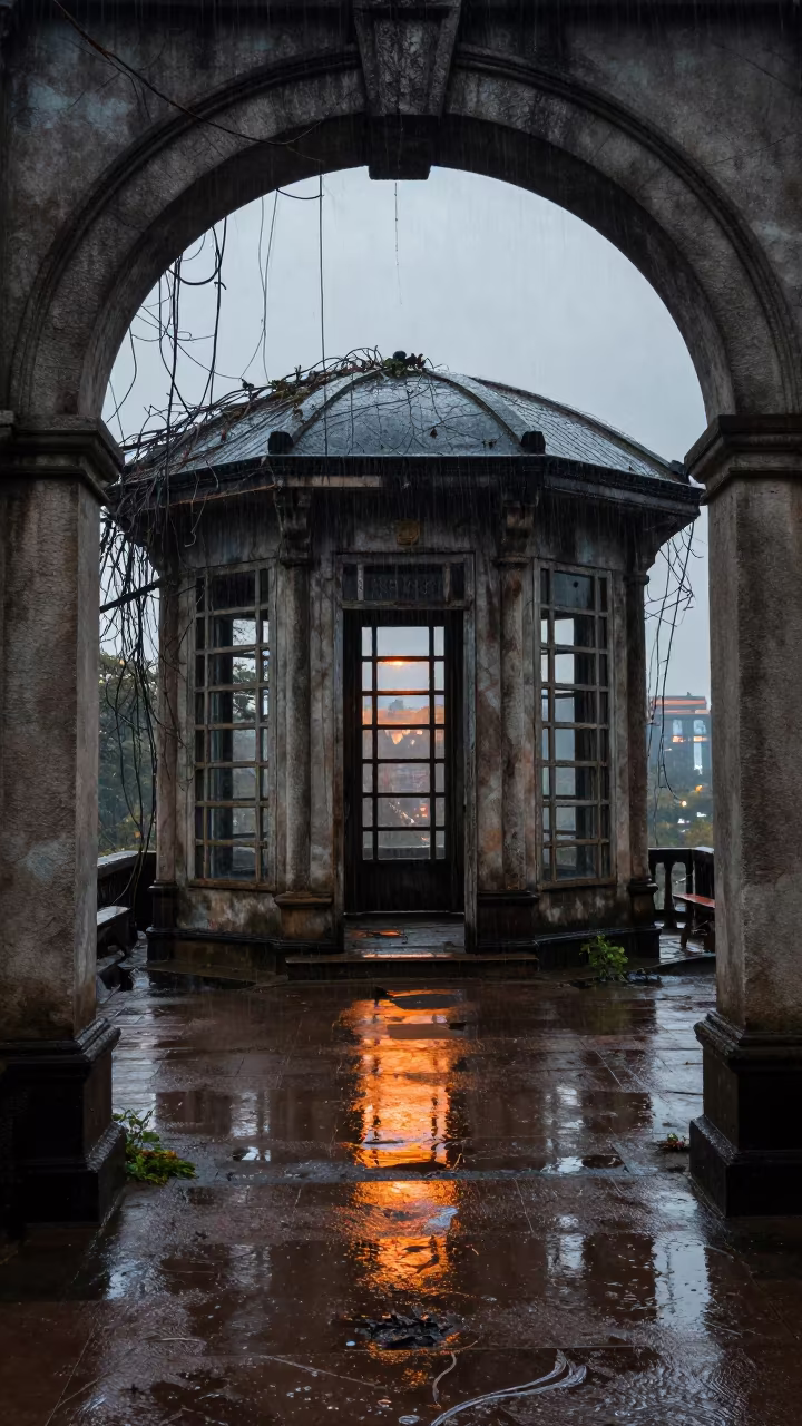 Rainy Winter Ruins in Meghalaya Cloisters in among collapsed cloisters in Meghalaya