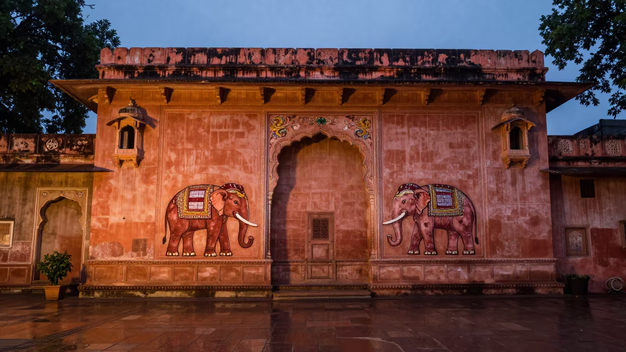 Rajasthani Haveli Elephant Facade Twilight Drizzle in near Matanzas
