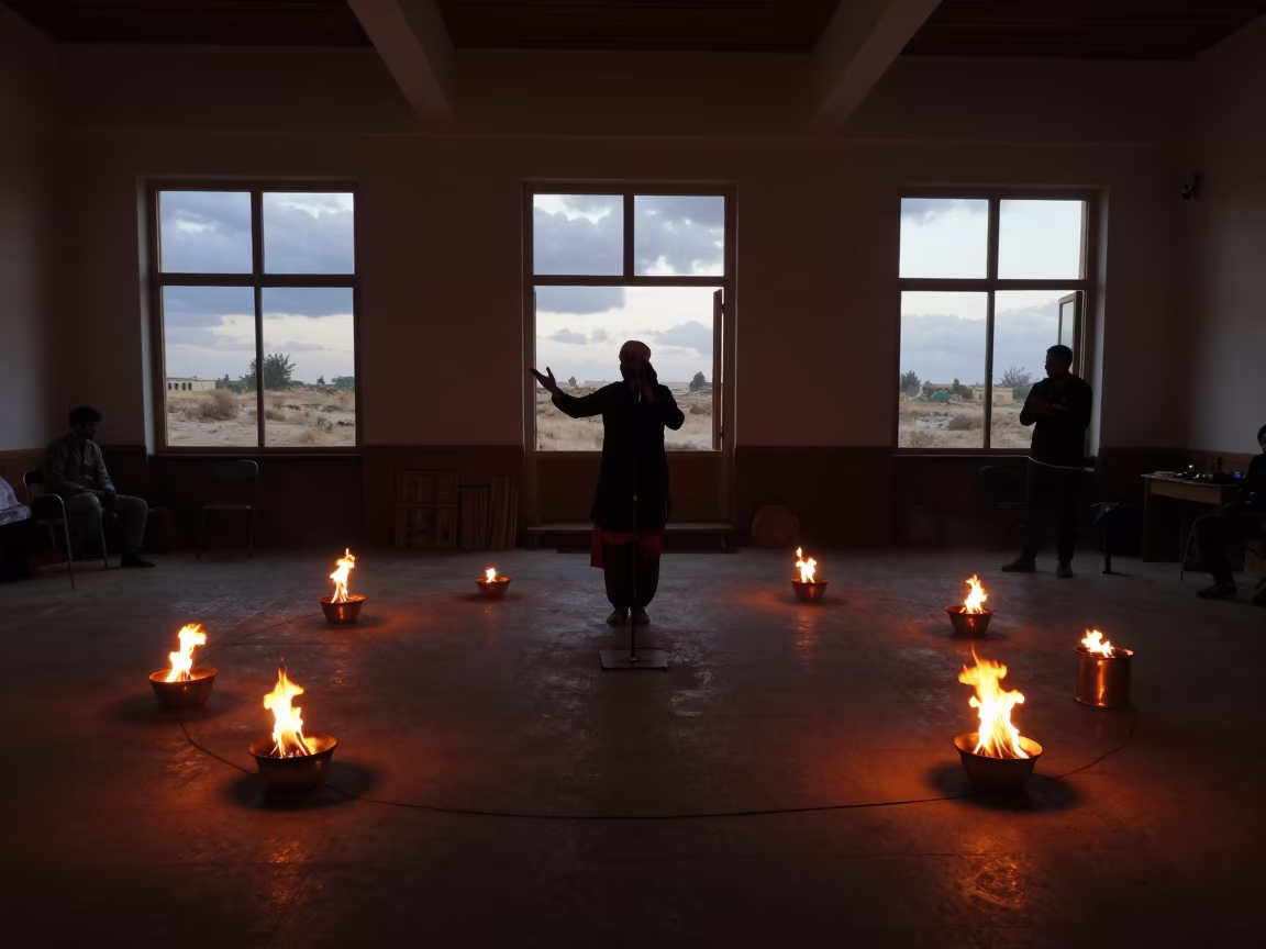 Rajasthani Singer Silhouette in Isfahan Rehearsal in in a rehearsal room in Isfahan
