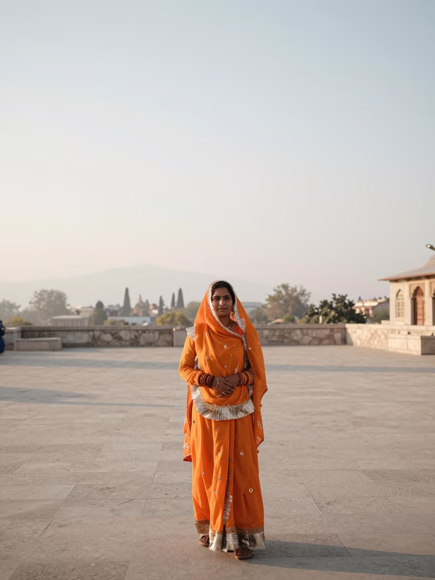 Rajasthani Woman in Orange Sari in Autumn Antalya in in Antalya
