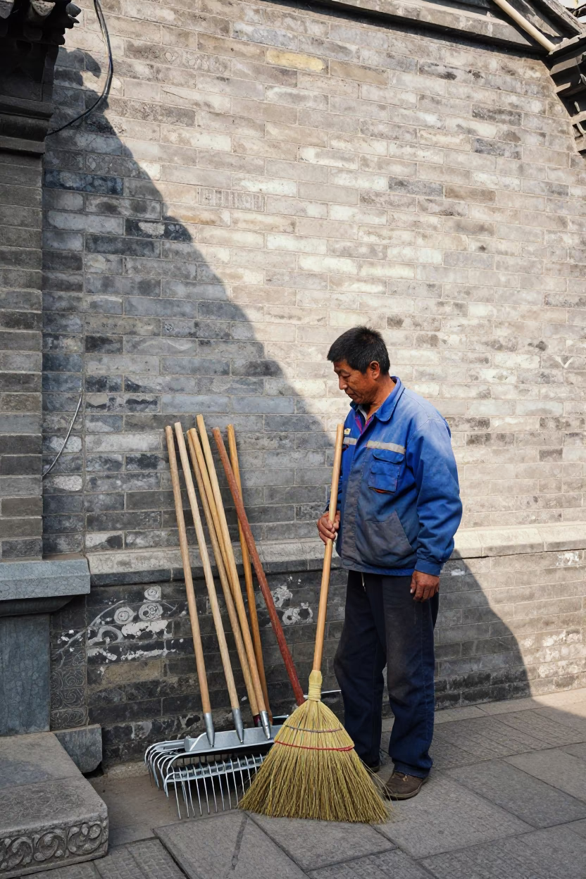 Rake Heads in Beijing at Late Morning Light in in Beijing, China