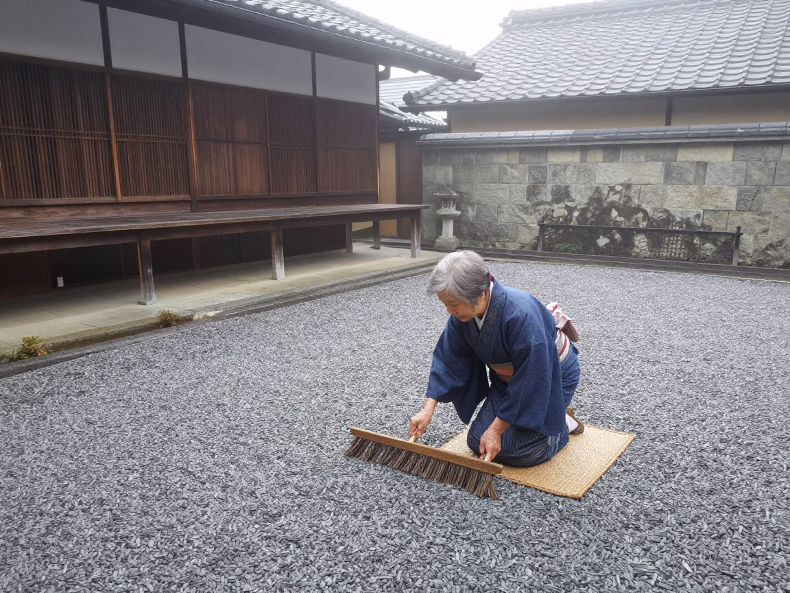 Raking Gravel in Kyoto in in Kyoto, Japan
