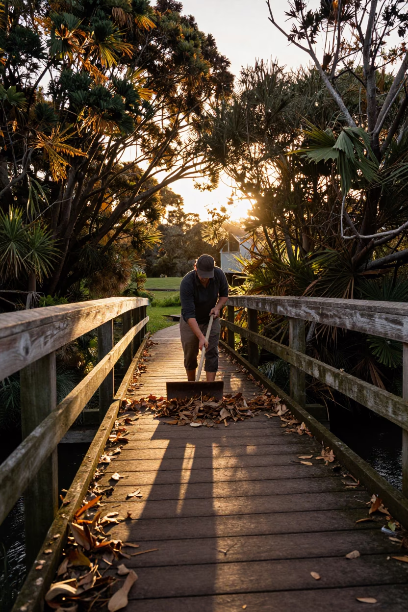 Raking Leaves in Auckland in in Auckland, New Zealand