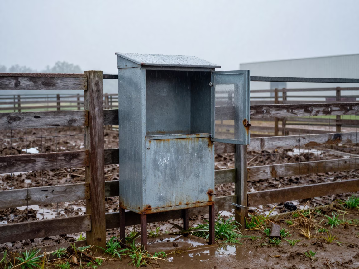 Ram Harness Locker in Georgia Monsoon Morning in inside a ranch corral in Georgia