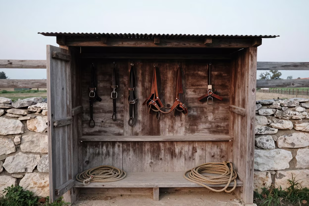Ram Harness Locker Greek Ranch Morning in inside a ranch corral in the Greek Islands