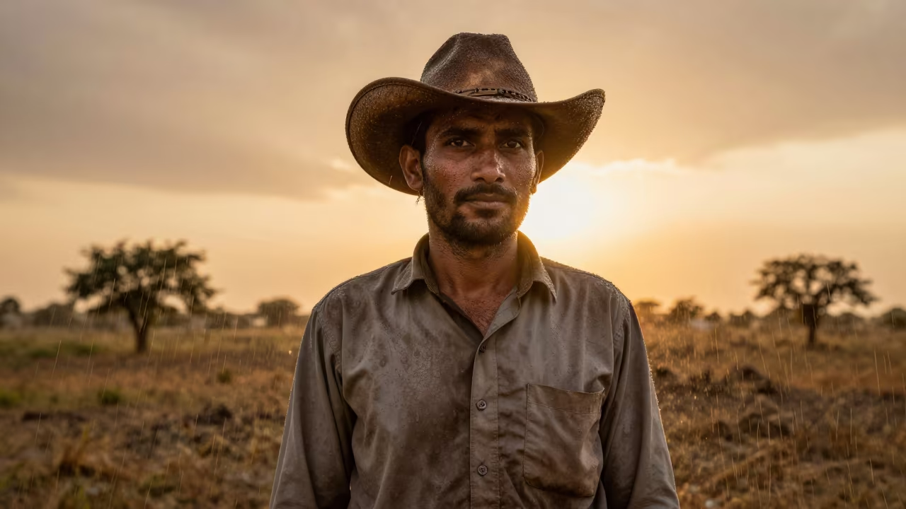 Ranch Hand Portrait in Burewala Dust and Amber Sunset in in Burewala
