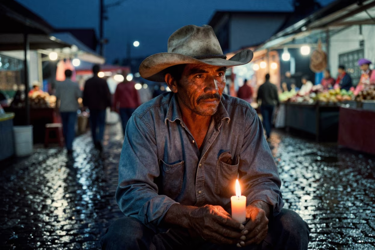 Rancher Face Candlelight Market Lane Quezon City in along a market lane in Quezon City