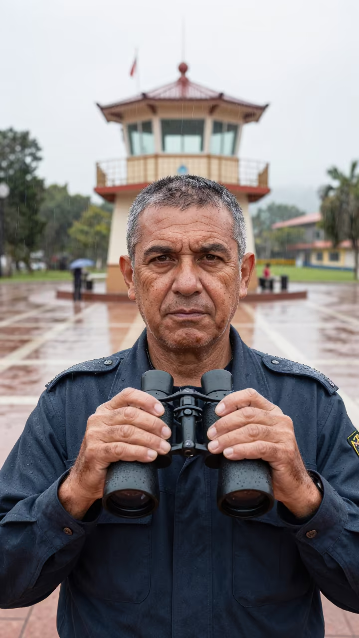 Ranger with Binocular Tan Lines in Tuni Square in at a public square in Tuni