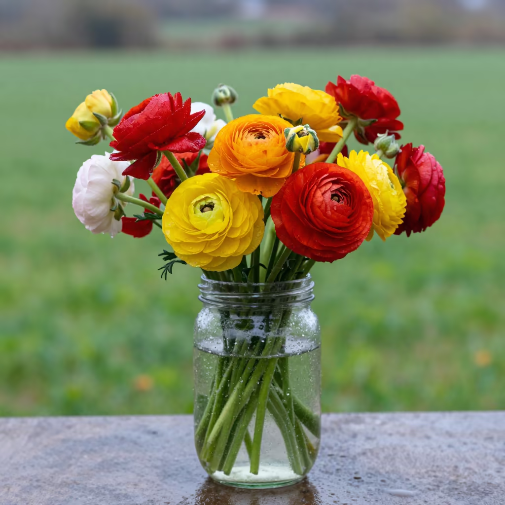Ranunculus Bouquet in Glass Jar Near Owo in near Owo