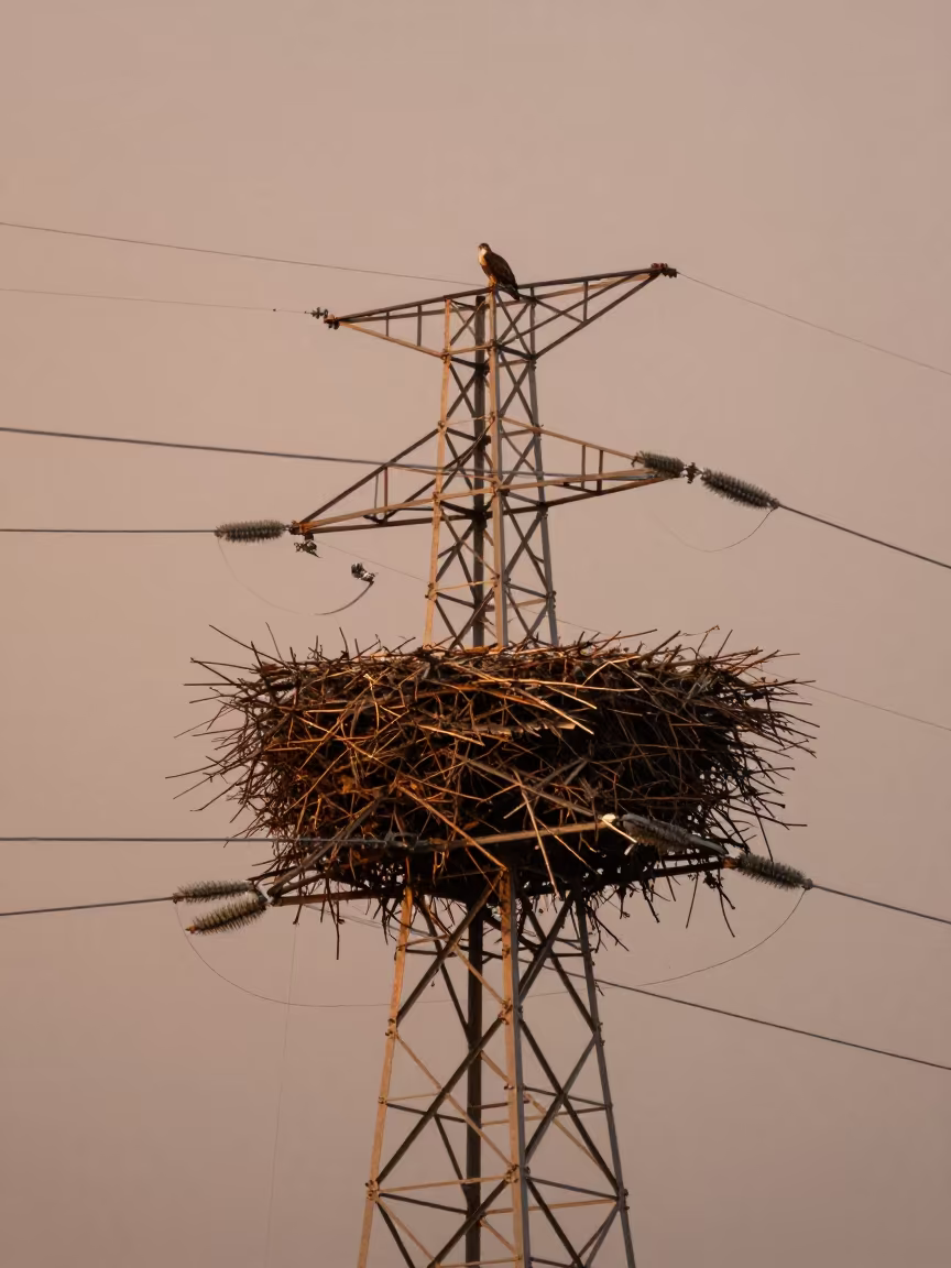 Raptor Nest on Tower in Rainy Season Light in near Libreville