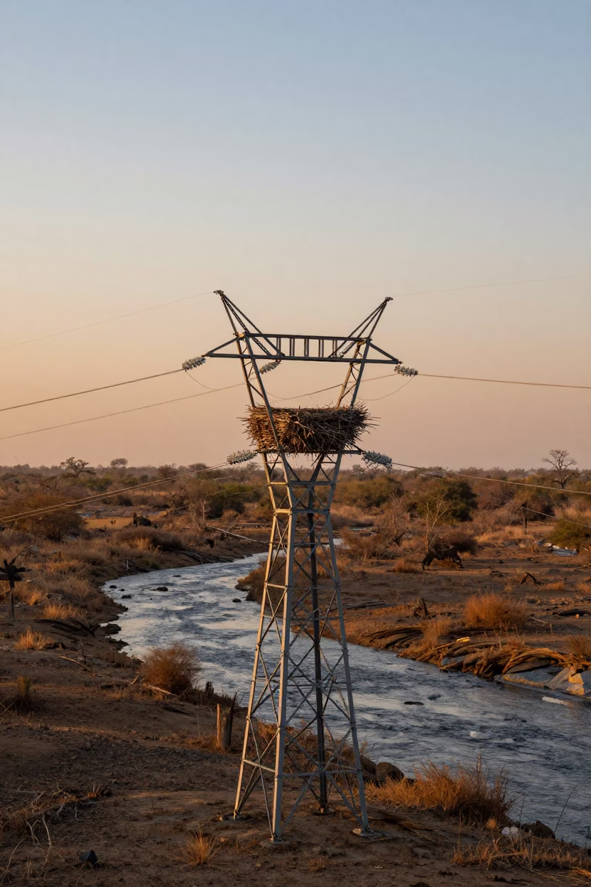 Raptor Nest on Tower Amid Glacial Stream in above a glacial stream in Telangana