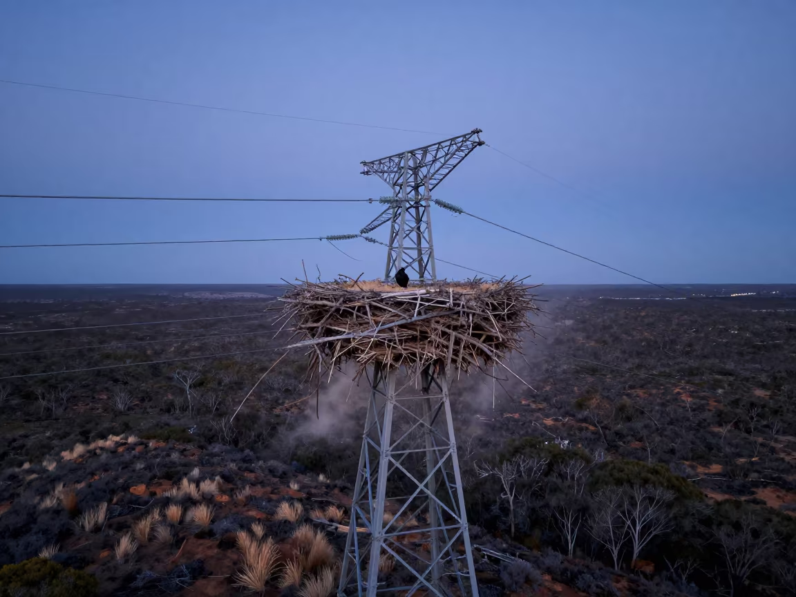 Raptor Nest on Tower in Indigo Twilight in on a wind-scoured ridge in Western Australia